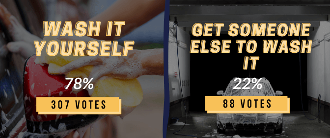 Instagram polls graphic: wash it yourself (78%) VS Get someone else to  (22%) 